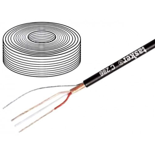 C286 BLACK; Wire: microphone cable; 2x0,22mm2; black; OFC; PVC FirestoP®; 100m; TASKER