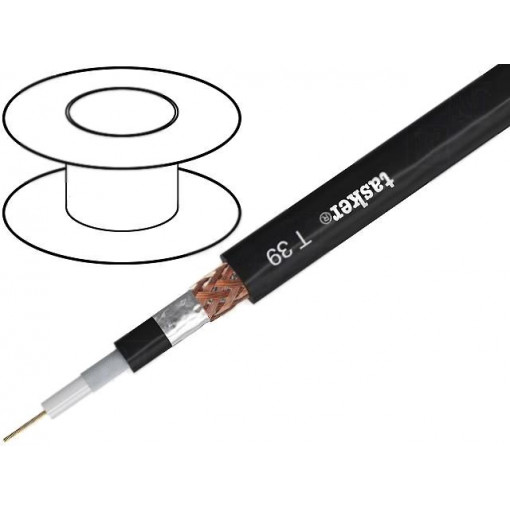 T39; Wire: coaxial; 1x75Ω; stranded; OFC; PVC FirestoP®; black; 100m; TASKER