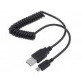 62334; Cable; USB 2.0,coiled; USB A plug,USB B micro plug; black; Goobay