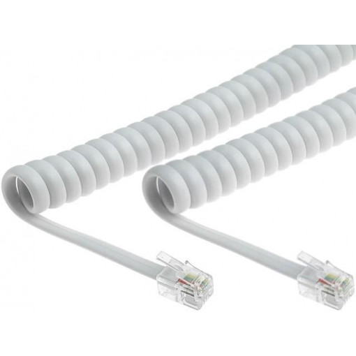 TEL-4C-02T-WH; Cable: telephone; coiled,interlaced; RJ9 plug,both sides; white; BQ CABLE
