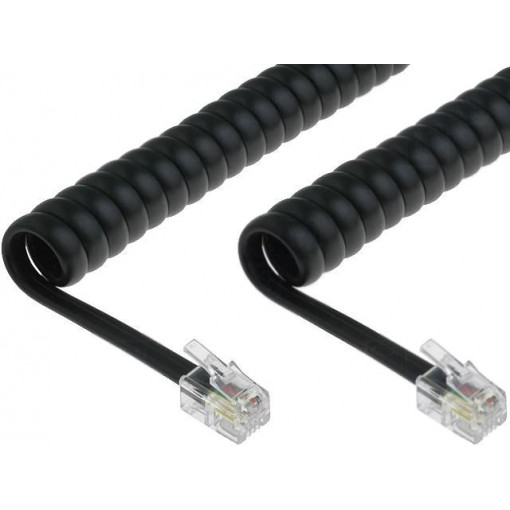 TEL-4C-05T-BK; Cable: telephone; coiled,interlaced; RJ9 plug,both sides; black; BQ CABLE
