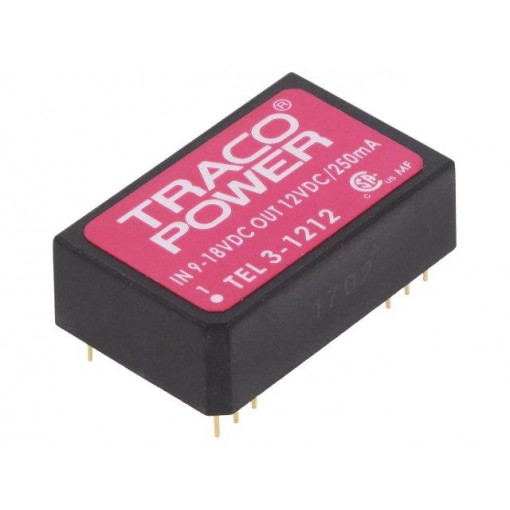 TEL 3-1212; Converter: DC/DC; 3W; Uin: 9÷18V; Uout: 12VDC; Iout: 250mA; DIP24; TRACO POWER