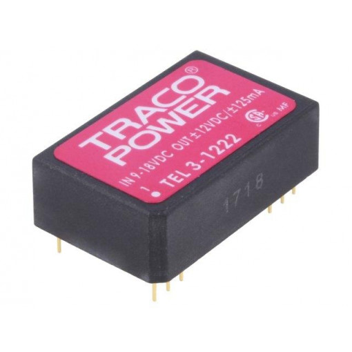 TEL 3-1222; Converter: DC/DC; 3W; Uin: 9÷18V; Uout: 12VDC; Uout2: -12VDC; DIP24; TRACO POWER