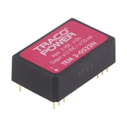 TEM 3-0522N; Converter: DC/DC; 3W; Uin: 4.5÷5.5V; Uout: 12VDC; Uout2: -12VDC; TRACO POWER