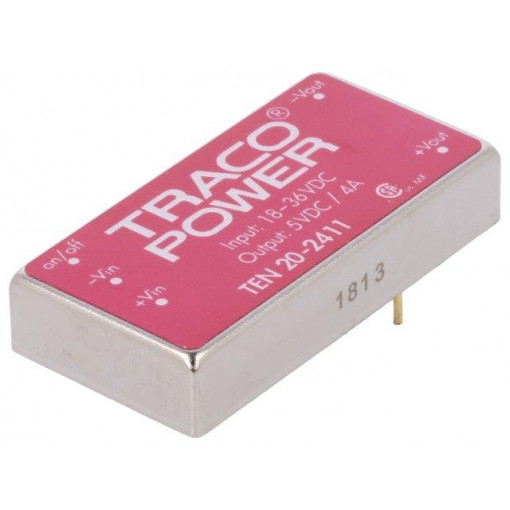 TEN 20-2411; Converter: DC/DC; 20W; Uin: 18÷36V; 5VDC; Iout: 4A; 50.8x25.4x10.2mm; TRACO POWER