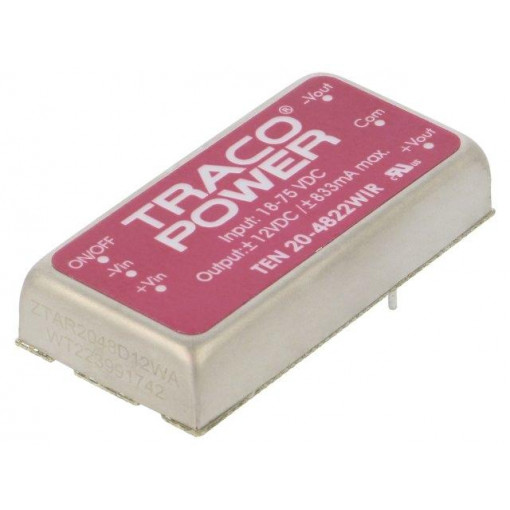 TEN 20-4822WIR; Converter: DC/DC; 20W; Uin: 18÷75V; Uout: 12VDC; Uout2: -12VDC; 2