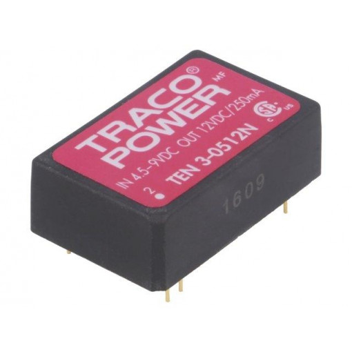 TEN 3-0512N; Converter: DC/DC; 3W; Uin: 4.5÷9V; 12VDC; Iout: 250mA; DIP24; 12.8g; TRACO POWER