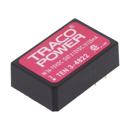 TEN 3-4822; Converter: DC/DC; 3W; Uin: 36÷72V; Uout: 12VDC; Uout2: -12VDC; DIP24; TRACO POWER