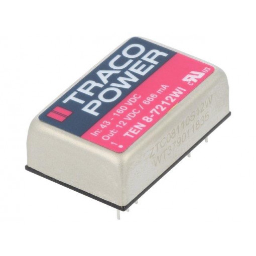 TEN 8-7212WI; Converter: DC/DC; 8W; Uin: 43÷160V; 12VDC; Iout: 666mA; DIP24; 18g; TRACO POWER