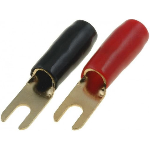 TERMINAL-SPADE-12G; Terminal: fork; M4; 4mm2; gold-plated; insulated; red and black; 4CARMEDIA