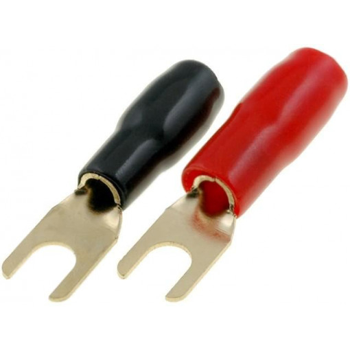 TERMINAL-SPADE-8G; Terminal: fork; M4; 10mm2; gold-plated; insulated; red and black; 4CARMEDIA