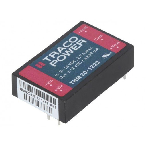 THM 20-1222; Converter: DC/DC; 20W; Uin: 9÷18V; Uout: 12VDC; Uout2: -12VDC; 24g; TRACO POWER