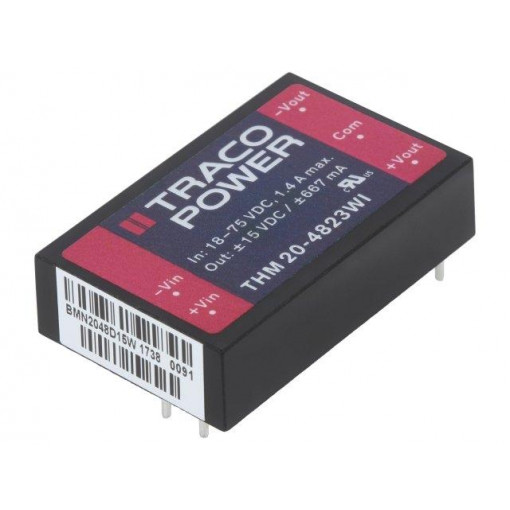 THM 20-4823WI; Converter: DC/DC; 20W; Uin: 18÷75V; Uout: 15VDC; Uout2: -15VDC; 24g; TRACO POWER