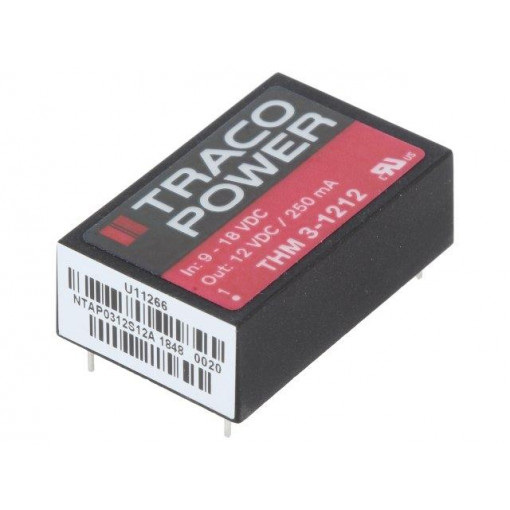 THM 3-1212; Converter: DC/DC; 3W; Uin: 9÷18V; 12VDC; Iout: 250mA; DIP24; 14g; TRACO POWER