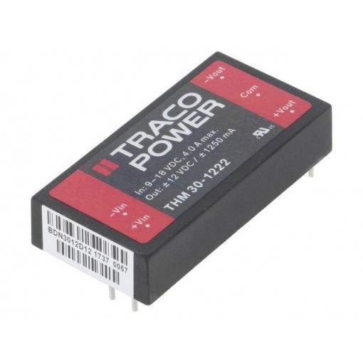 THM 30-1222; Converter: DC/DC; 30W; Uin: 9÷18V; Uout: 12VDC; Uout2: -12VDC; 2