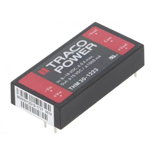 THM 30-1223; Converter: DC/DC; 30W; Uin: 9÷18V; Uout: 15VDC; Uout2: -15VDC; 2
