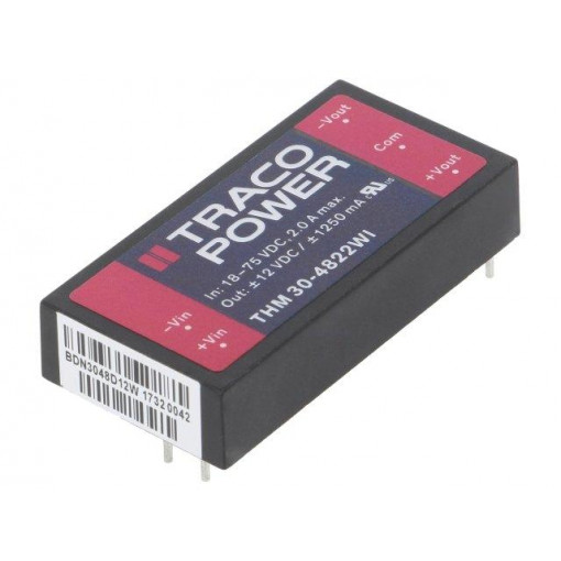 THM 30-4822WI; Converter: DC/DC; 30W; Uin: 18÷75V; Uout: 12VDC; Uout2: -12VDC; 2