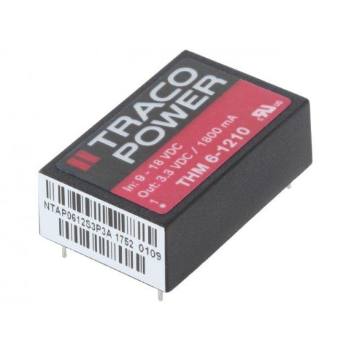 THM 6-1210; Converter: DC/DC; 6W; Uin: 9÷18V; 3.3VDC; Iout: 1800mA; DIP24; 14g; TRACO POWER