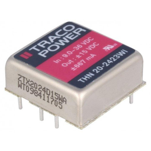 THN 20-2423WI; Converter: DC/DC; 20W; Uin: 9÷36V; Uout: 15VDC; Uout2: -15VDC; 1