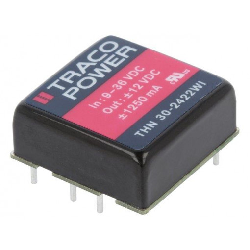 THN 30-2422WI; Converter: DC/DC; 30W; Uin: 9÷36V; Uout: 12VDC; Uout2: -12VDC; 1