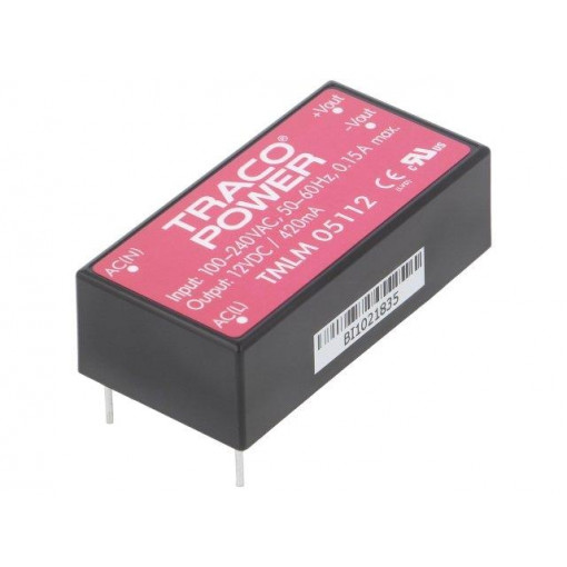 TMLM 05112; Converter: AC/DC; 5W; Uout: 12VDC; Iout: 420mA; 75%; Mounting: PCB; TRACO POWER
