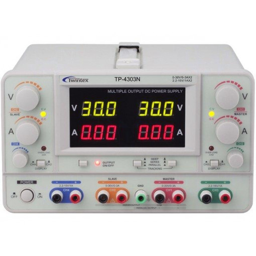 TP-4303N; Power supply: laboratory; Channels: 4; 0÷30VDC; 0÷3A; 0÷30VDC; 0÷3A; TWINTEX