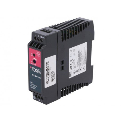 TPC 030-124; Power supply: switched-mode; 30W; 24VDC; 24÷28.8VDC; 1.25A; 160g; TRACO POWER TPC 030-124; Power supply: switched-mode; 30W; 24VDC; 24÷28.8VDC; 1.25A; 160g; TRACO POWER