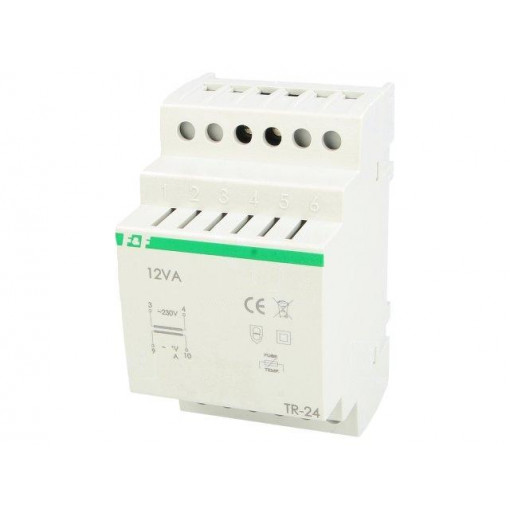 TR-24; Transformer: mains; 12VA; 230VAC; 24V; 0.5A; Mounting: DIN; 310g; F&F