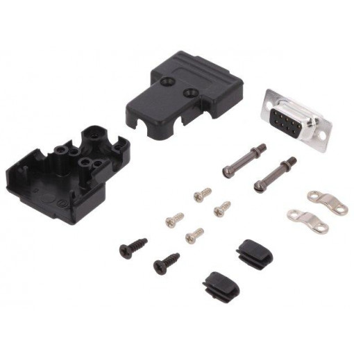 6355-0037-11; D-Sub; PIN: 9; plug; female; soldering; for cable; black; ENCITECH