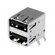 TUEA4F4D3B; Socket; USB A; THT; angled 90°; double; USB 2.0; gold-plated; AMPHENOL