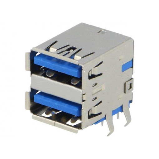 TUEA9FCD0; Socket; USB A; on PCBs; THT; angled 90°; double; USB 3.0; AMPHENOL TUEA9FCD0; Socket; USB A; on PCBs; THT; angled 90°; double; USB 3.0; AMPHENOL
