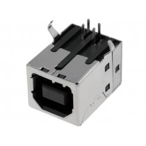 TUEB4F2D0B; Socket; USB B; THT; angled 90°; USB 2.0; gold-plated; AMPHENOL