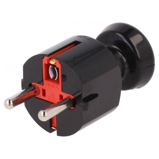 WT-40 CZ; Connector: AC supply; male; plug; 2P+PE; 250VAC; 16A; black; PIN: 3; TIMEX-ELEKTRO