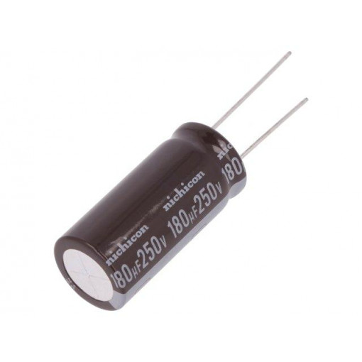 UPT2E181MHD; Capacitor: electrolytic; THT; 180uF; 250VDC; Ø16x35.5mm; ±20%; NICHICON