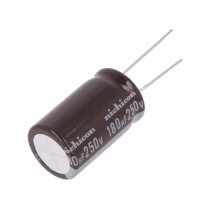 UPT2E181MHD6; Capacitor: electrolytic; THT; 180uF; 250VDC; Ø18x31.5mm; ±20%; NICHICON
