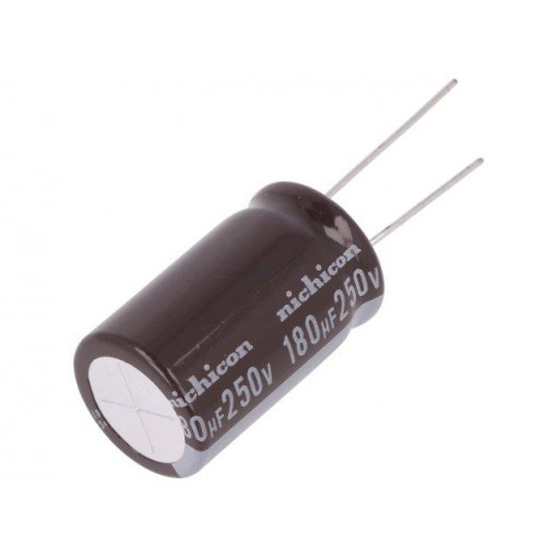 UPT2E181MHD6; Capacitor: electrolytic; THT; 180uF; 250VDC; Ø18x31.5mm; ±20%; NICHICON