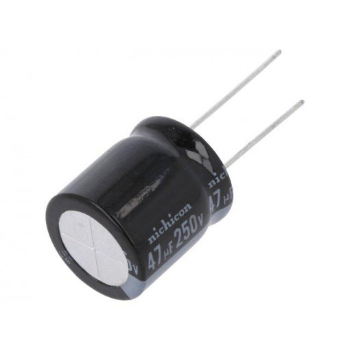 URS2E470MHD; Capacitor: electrolytic; THT; 47uF; 250VDC; Ø18x20mm; Pitch: 7.5mm; NICHICON
