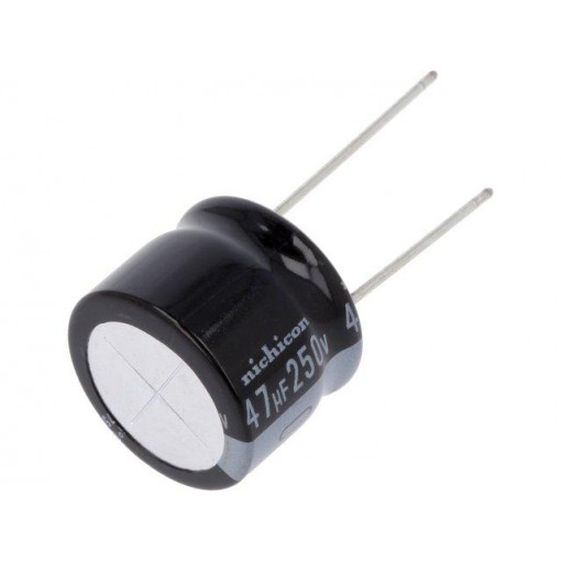 URS2E470MRD6; Capacitor: electrolytic; THT; 47uF; 250VDC; Ø20x15mm; Pitch: 10mm; NICHICON