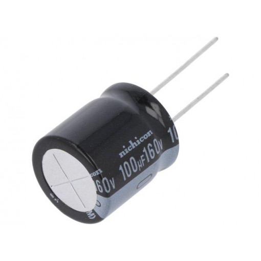 URZ2C101MHD; Capacitor: electrolytic; THT; 100uF; 160VDC; Ø18x20mm; Pitch: 7.5mm; NICHICON
