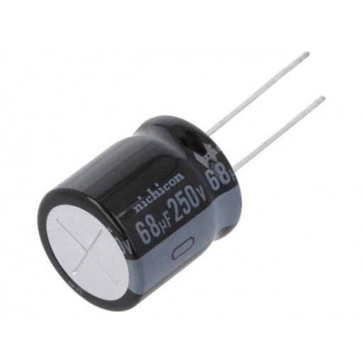 URZ2E680MHD; Capacitor: electrolytic; THT; 68uF; 250VDC; Ø18x20mm; Pitch: 7.5mm; NICHICON