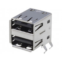USB-A-D-RA; Socket; USB A; THT; angled 90°; double; USB 2.0; gold-plated; ADAM TECH