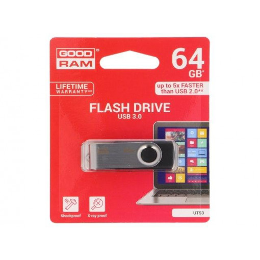 UTS3-0640K0R11; Pendrive; USB 3.0; 64GB; Read: 110MB/s; Write: 20MB/s; Colour: black; GOODRAM