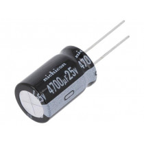 UVY1E472MHD; Capacitor: electrolytic; THT; 4700uF; 25VDC; Ø16x25mm; Pitch: 7.5mm; NICHICON