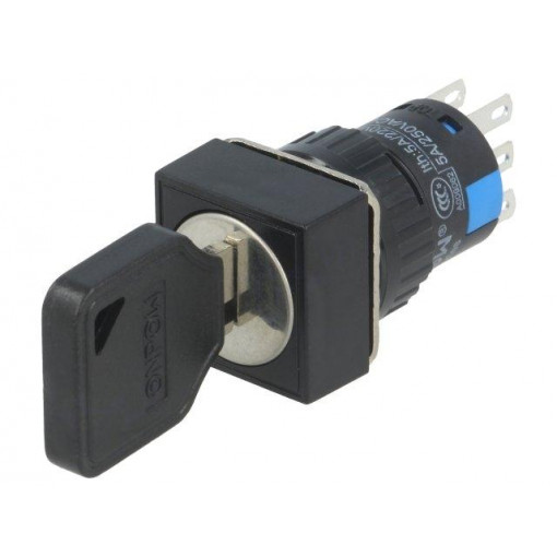 ; Switch: key switch; Stabl.pos: 3; Contacts: 3PST; Ø16mm; Key: flat; ONPOW ; Switch: key switch; Stabl.pos: 3; Contacts: 3PST; Ø16mm; Key: flat; ONPOW