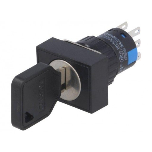 ; Switch: key switch; Stabl.pos: 3; Contacts: 3PST; Ø16mm; Key: flat; ONPOW ; Switch: key switch; Stabl.pos: 3; Contacts: 3PST; Ø16mm; Key: flat; ONPOW