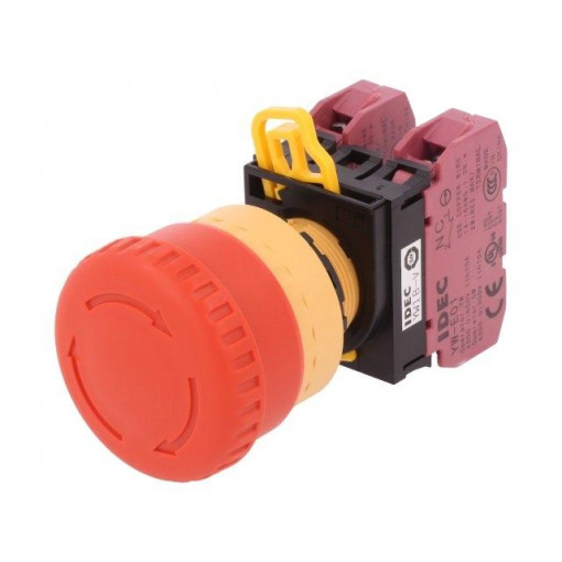 YW1B-V4E02R; Switch: emergency stop; Stabl.pos: 2; NC x2; 22mm; red; IP65; Pos: 2; IDEC