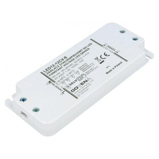 Z-LED-12W-12CV; Power supply: switched-mode; LED; 12W; 12VDC; 1A; 185÷265VAC; IP40; GOVENA