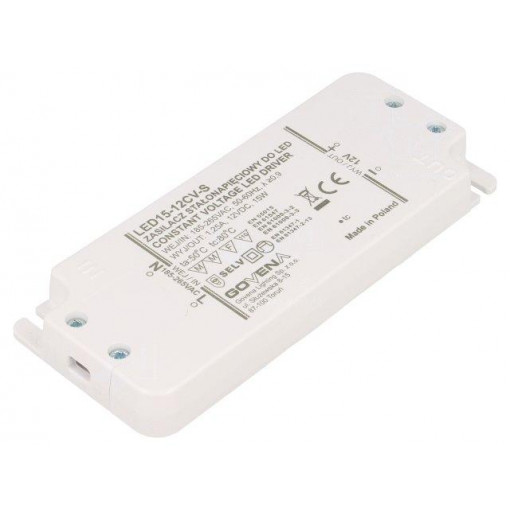 Z-LED-15W-12CV-SLIM; Power supply: switched-mode; LED; 15W; 12VDC; 1.25A; 185÷265VAC; GOVENA