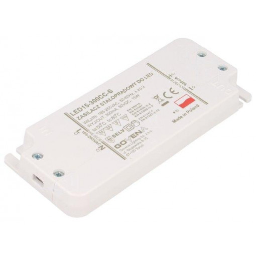 Z-LED-15W-300CC-SLIM; Power supply: switched-mode; LED; 15W; 10÷50VDC; 300mA; 185÷265VAC; GOVENA