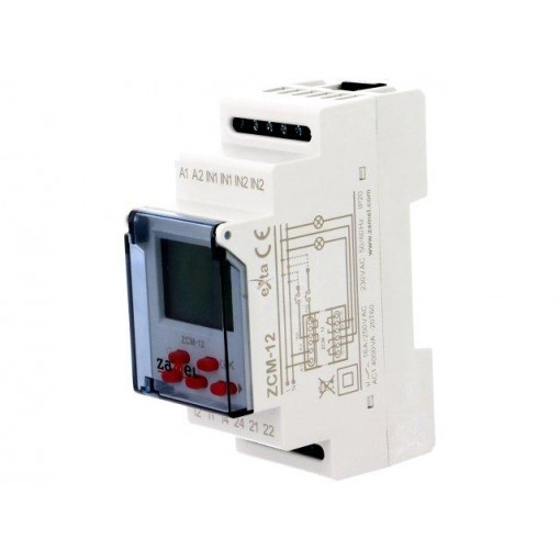 ZCM-12; Programmable time switch; Range: 24h / 7days; DPDT; 230VAC; DIN; ZAMEL
